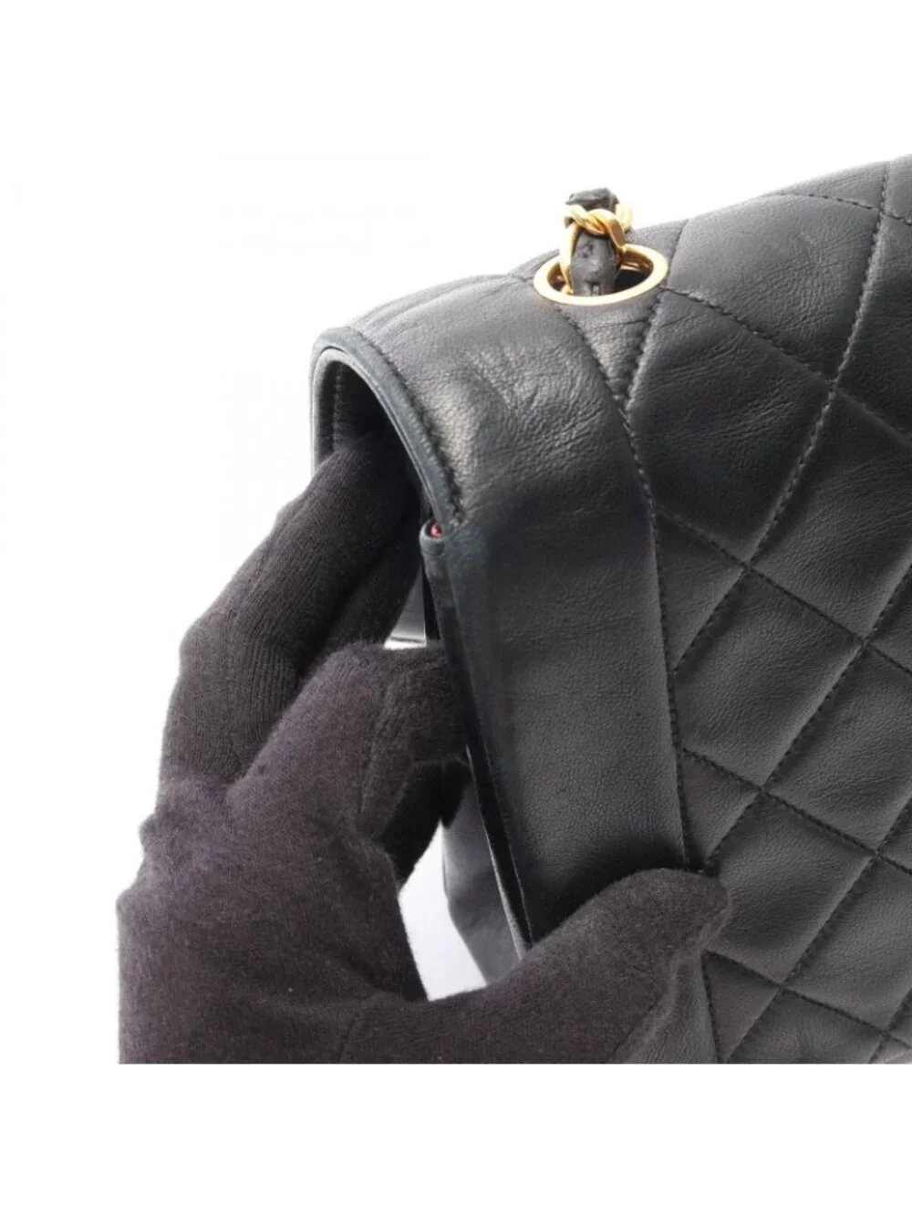 Chanel Shoulder Bag Quilted Diana Flap Black Lambskin Chain
